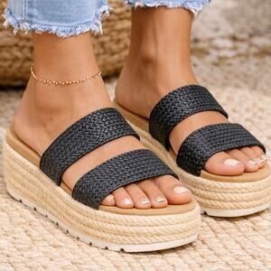 Esprit Platform Espadrille Aria Casual Boho Chic Wedge Sandal Black Size 11